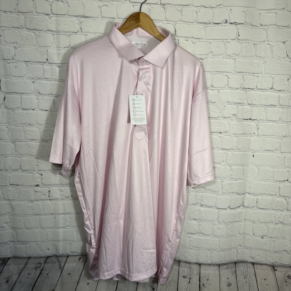 NEW Collars & Co. Dress Polo Collar Shirt 3XL Relaxed‎ Vantage Pink  Semi Spread